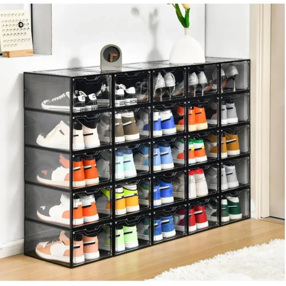 Stebopum 12 Pack Stackable Shoe Storage Boxes Clear Black Magnetic NEW